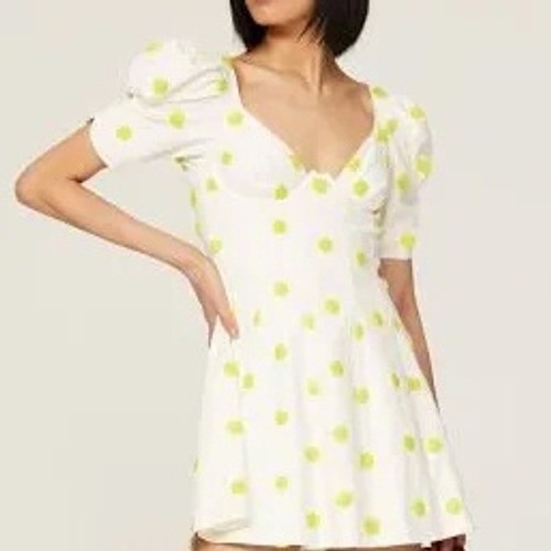 Nwt For Love & Lemons Revolve Claude Mini Dress - Yellow Polka Dot ($216) Small
